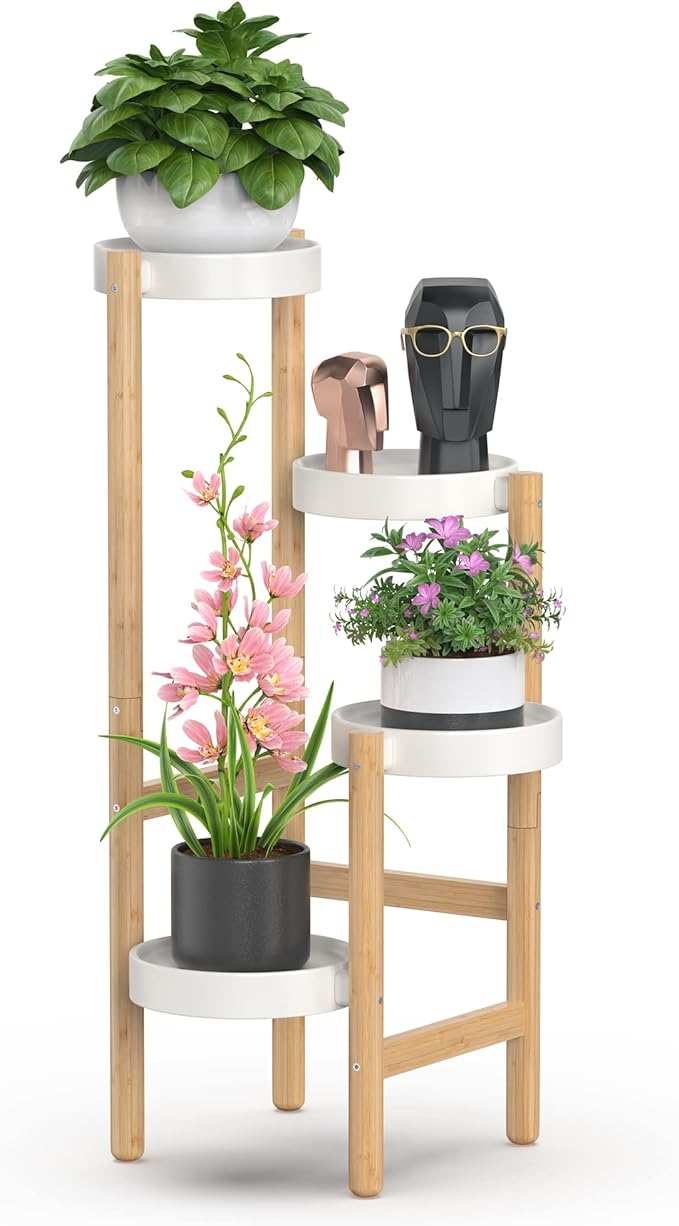 Wisuce Bamboo Plant Stands Indoor, 4 Tiered Tall Corner Plant Stand Holder Multiple Shelf Flower Tables for Garden Indoor Home (4 Tier -2)