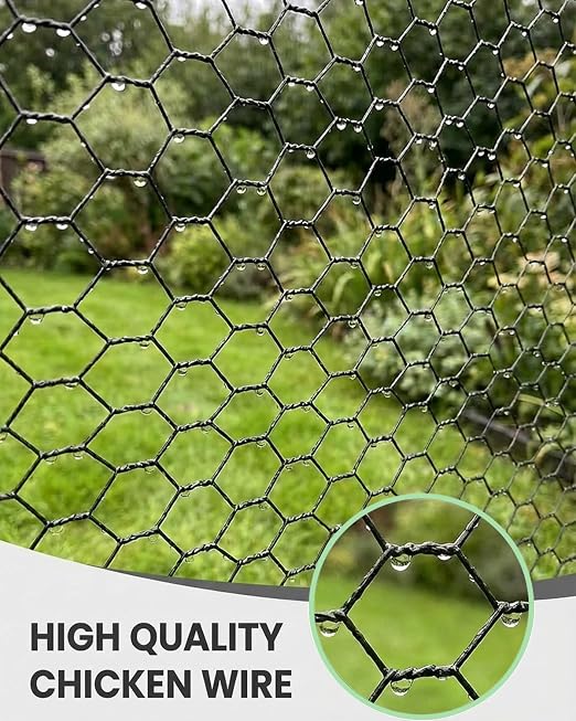 Vensovo Black PVC Coated Chicken Wire, 24in x 150ft Poultry Netting Roll, 1 inch Hex Mesh Garden Fence for Chicken Coop, Rabbit Pen, Yard