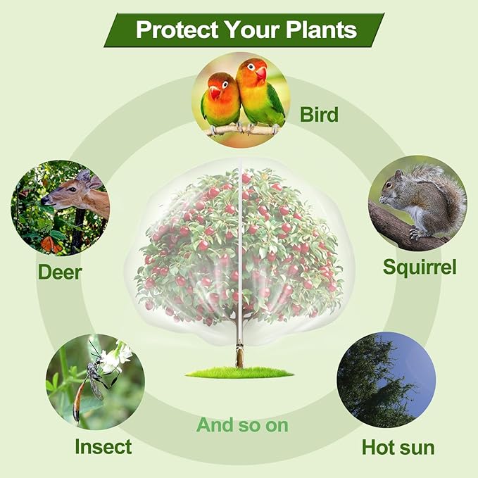 2 Pack 12x12FT Extra Large Fruit Tree Netting with Double Zipper & Double Drawstring, Heavy Duty Bird Netting for Fruit Trees, Reusable Tree Net to Protect Large Trees from Birds, Squirrels, Deer