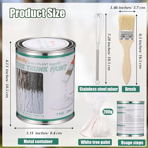 Kathfly 1 Pack Tree Paint Kit Tree Whitewash Trees Trunk Protection with Tinplate Container Whisk Brush for Fruit Nut Ornamental Trees Sapling Garden Yard Orchard (7" Whisk,Regular Wood Handle Brush)