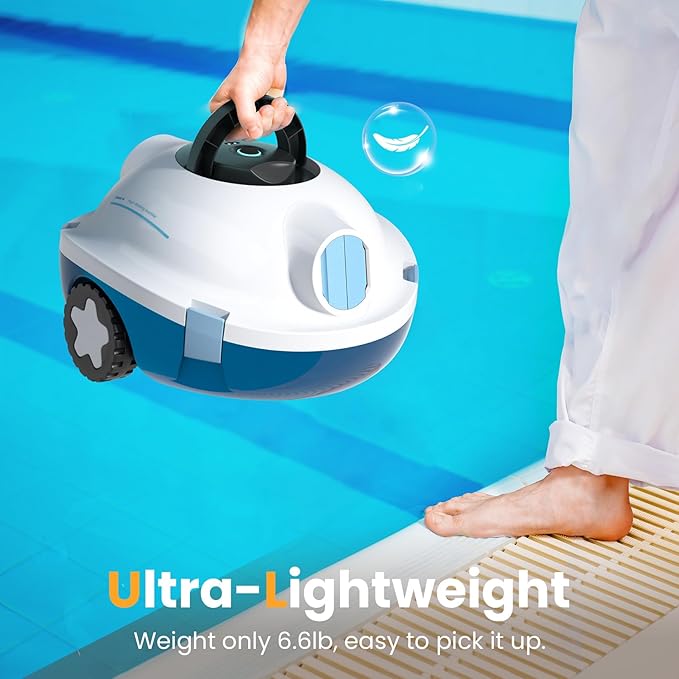 Y10 Cordless Robotic Pool Cleaner, Automatic Pool Vacuum - Ultra Long Battery Life, Powerful Suction, Self-Parking, Lightweight for Above/Inground Pools Up to 65ft/1100 Sq.Ft (Ivory)