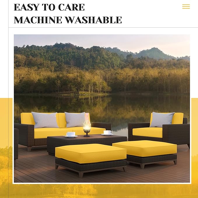 Mindsoft 8 Pcs 24"x24" Patio Cushion Covers Outdoor Cushion Covers Replacement High UV Resistant Anti Slip Waterproof Patio Chair Seat Slipcovers for Outdoor Furniture(Yellow)
