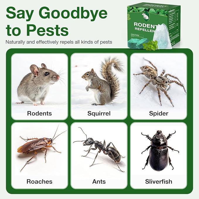 Mouse Rodent Repellent,25 Pack Peppermint Oil Mouse Traps for Rat Mice, Ant, Roach, Spider, Squirrel, Nature Mouse Deterrent for Indoor Outdoor Use, for Garden & Home, Family & Pet Safe 03