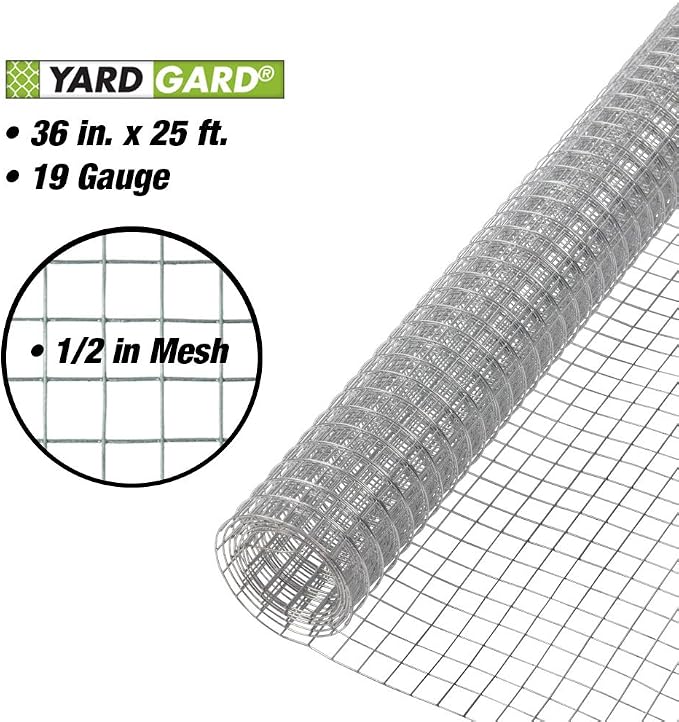 YARDGARD – 1/2 in. Mesh Welded Wire Fence – 36 in. x 25 ft. 19‑Gauge Galvanized Steel – for Garden Protection | Cage Fencing | Chicken & Rabbit Barriers | Crafts