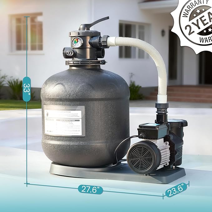 Sand Filter Pump for Above Ground Pool, Pool Pumps Above Ground with Timer, Pool Sand Filter with 6-Way Valve, Efficient Filtration, 19in, Up to 29,000 Gallons