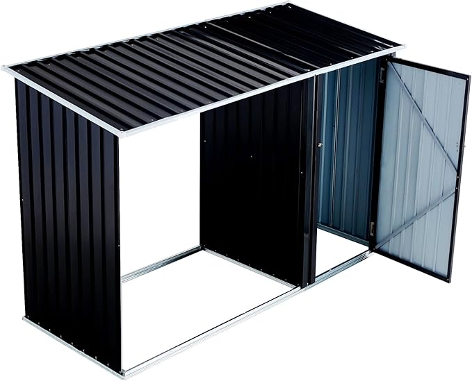 Ball & Cast 98" Firewood Storage Shed,2-in-1 Galvanized Steel Outdoor Shelter Rack with Log Holder,Anthracite Waterproof House Tool Cabinet w/Lockable Doors and Pitched Roof,for Bicycles,Dark Gray