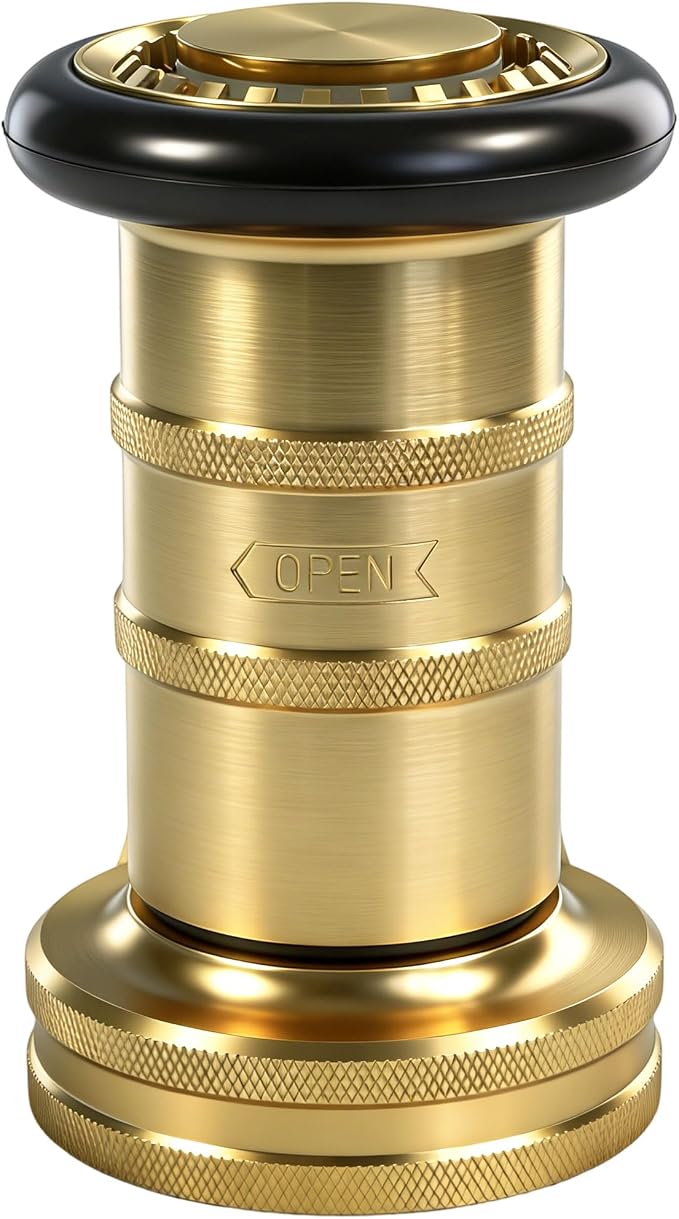 2" NPSH/NPT Brass Fire Hose Nozzle, Heavy Duty Adjustable Spray Jet Fog Nozzle, Constant Flow Industrial Firefighter Nozzle, 108 GPM, 100 PSI
