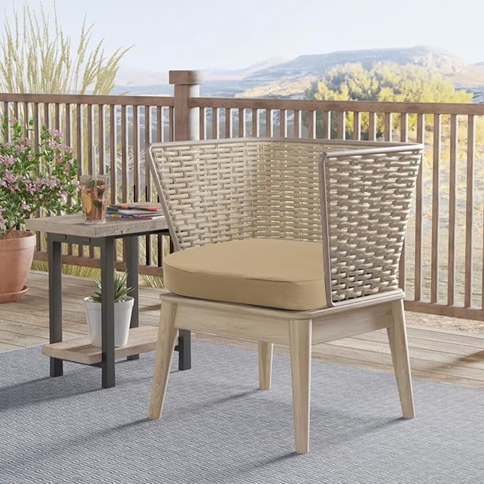 idee-home Outdoor Chair Cushions Set of 4, 17" x 17" Thick D-Shaped Patio Furniture Outdoor Seat Cushions Waterproof with Ties, Dining Pads