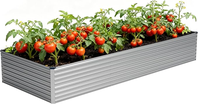 Vengarus 12x4x2F Galvanized Raised Garden Bed Kit, Deep Root Planter Box Outdoor Large Planter Raised Beds for Planting Flowers,Vegetables and Herbs-Silver
