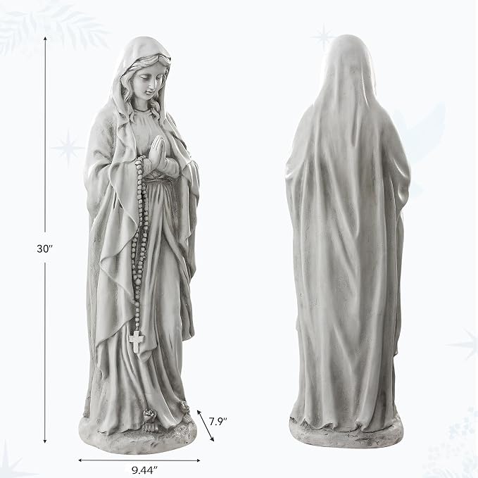 Virgin Mary Praying Statue, Large 30" Outdoor Religious Garden Statue, Blessed Mother Mary Statues Catholic, Durable Weather MGO Stone Sculptures Decorations for Home,Yard,Patio,Forch