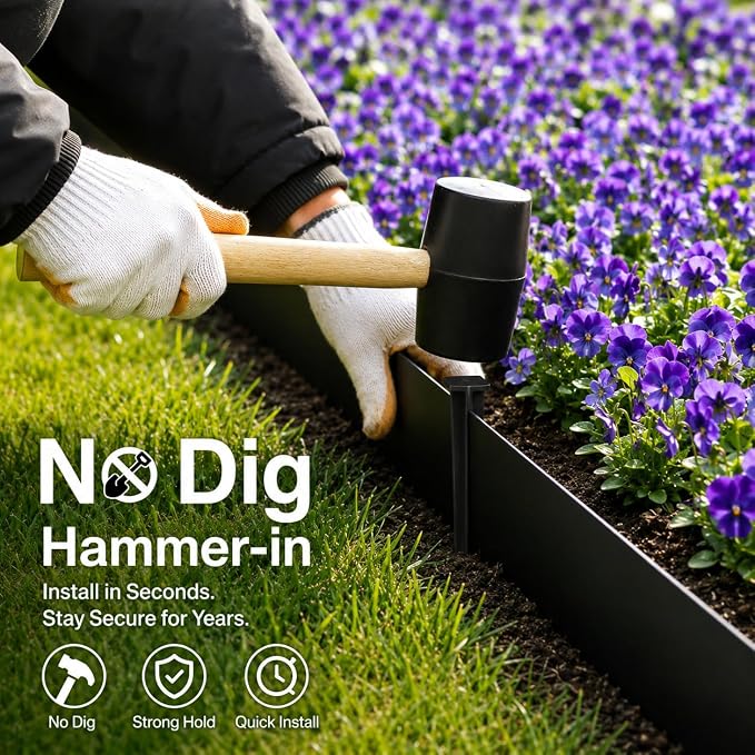 10-Pack Galvanized Steel Landscape Lawn Edging - 6.5 inch Height Black Powder Coated Bendable Metal Strips - Hammer-in Edge Border - Yard Pathway Divider 40 inch Each(33Ft Total), #LYLB65BK-US