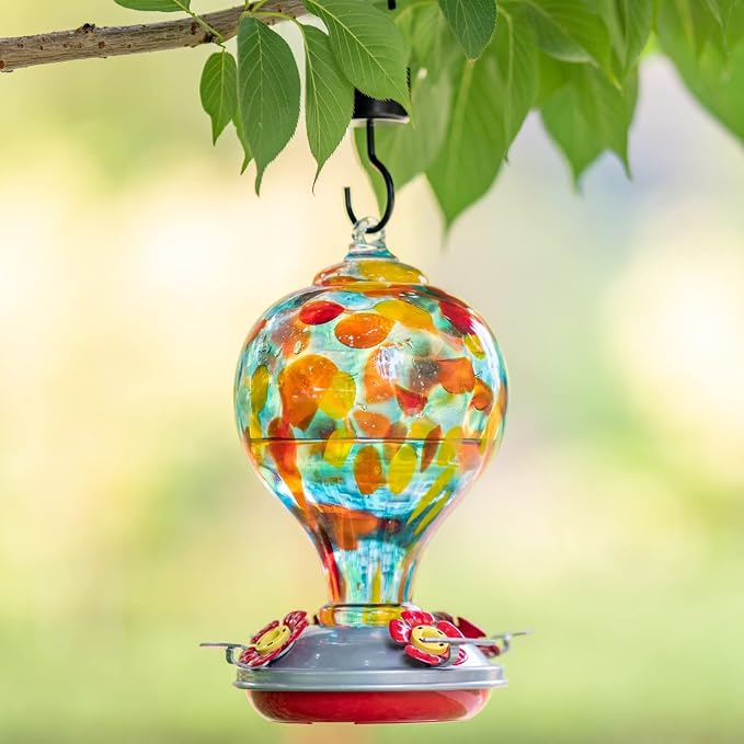 Muse Garden Hummingbird Feeders Blown Glass Hummingbird Feeder, Garden Backyard Decor for Outside, 32OZ, Hawaii Beach | Muse Garden Hummingbird Feeders Blown Glass Hummingbird Feeder, Garden Backyard Decor for Outside, 32OZ, Hawaii Beach