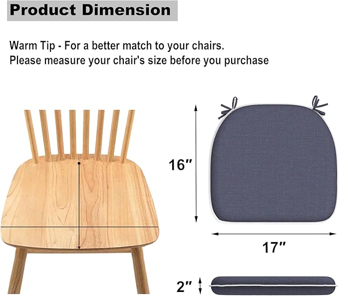 DYTXIII Set of 4 Outdoor Chair Cushions with Ties,Water Repellent Patio Chair Pads 17"x 16" for Outdoor Furniture,Round Corner Seat Cushions for Garden Yard Kitchen Textured Navy