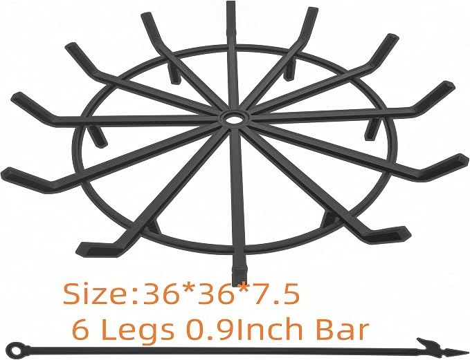 36 Inch Log Grate Wrought Iron Fire Pit Round Spider Wagon Wheel Firewood Heavy Duty 0.9in Bar Fireplace Stove Burning Rack Holder 6Legs Chimney Hearth Kindling Stacking (36 Inch)