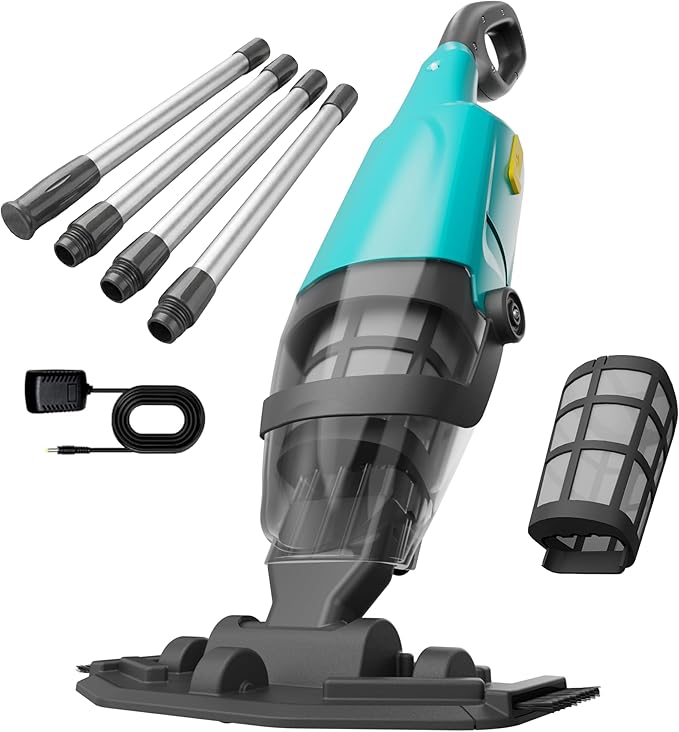 Cordless Handheld Pool Vacuum for Above Ground Pools, 18GPM IPX8 60Mins Above Ground Pool Vacuum W/4-Section Pole for Leaves Sand Debris & Step Corner Wall, Pool Vacuum for Inground Pools Hot Tub Spa