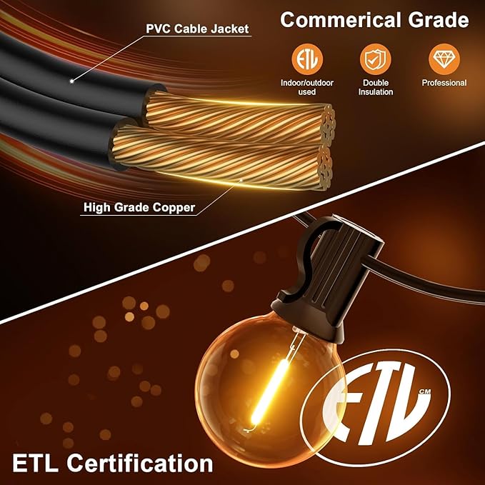 GPATIO Outdoor String Lights, 25FT G40 Bulbs Shatterproof Patio Lights, Waterproof Dimmable Hanging Outdoor Lights, Connectable LED Outside Lights for Backyard Yard Gazebo Porch Party