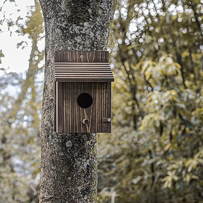 NATUREYLWL Weatherproof Bird House, Wooden Bird Houses for Outside with Pole, Durable Birdhouse for Finch, Bluebird, Cardinals, Hanging Birdhouse Garden Country Cottages