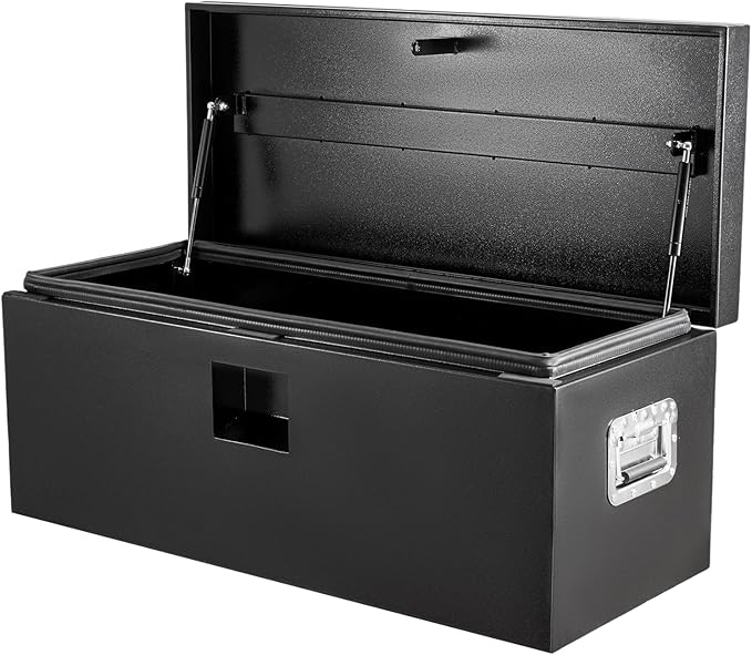 Heavy Duty Steel Truck Toolbox – 76x38x38cm – Gas Shock Lid – t-Handle Lock – Weatherproof Rubber Seal – Secure Underbody Storage Chest – Fits Pickup, Truck Bed, RV, Trailer