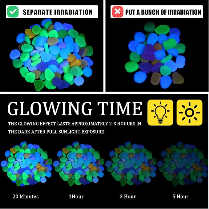 Sasylvia 3000 Pcs Glow in The Dark Rocks 1 Inch Glow Rocks 12.6 LB Garden Glow in The Dark Stone Outdoor Glow in The Dark Pebbles for Landscaping Walkway Pathway Backyard Fish Tank Plant(Multicolor)