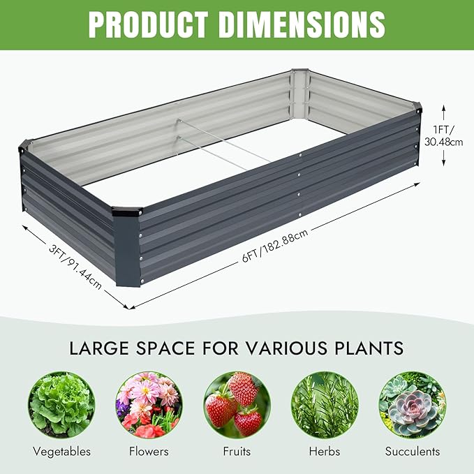 INNO STAGE Galvanized Raised Garden Bed Kits, 6x3x1ft Metal Raised Garden Beds Outdoor, Steel Raised Planter Bed with Gloves for Vegetables & Flowers Patio Ground Planter Box(Grey, 2PCS)