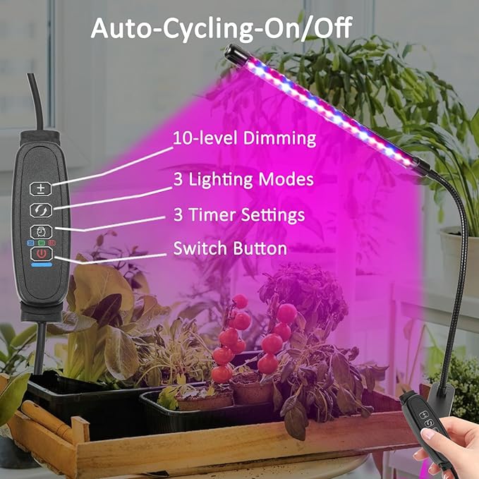 Clip On Grow Light for Indoor Plants,Full Spectrum Led Plant Grow Lights with Auto-Timer, Plant Growing Lamp for Seed Starting,Houseplants, Bonsai, Pot Plant (1-Lamp)