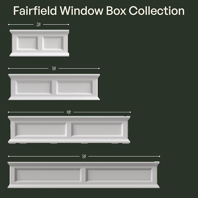 Mayne Fairfield 2ft Window Box, Self Watering Flower Box with Double Wall Design, All Season Fade Resistant Outdoor Window Planter with Steel Mounting Bracket, White