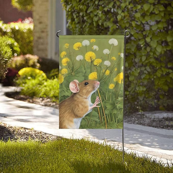 Delerain Cute Little Mouse Garden Flag, 12.5 x 18 Inch Double Sided Design Weather Resistant Indoor & Outdoor Decoration Small Banner for Home Yard Lawn Patio Office