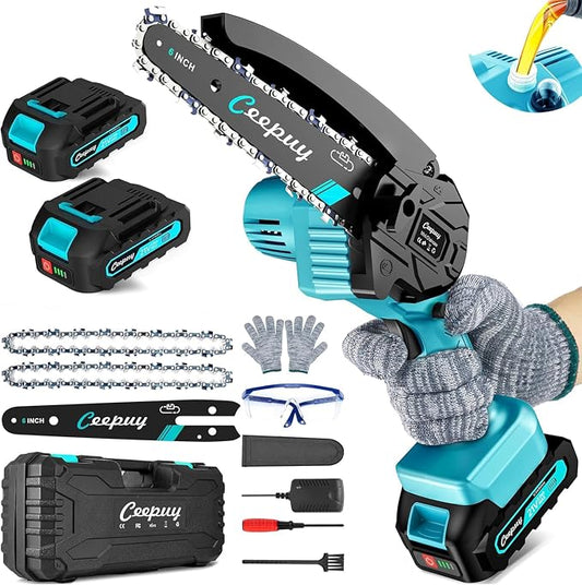 CEEPUY Mini Chainsaw Cordless,6 Inch Portable Electric Chain Saw, Automatic Oiler, Battery Powered Small Handheld Saw, Security Lock Trees Branches Trimming,Wood Cutting, 2 Batteries 2 Chains 2026