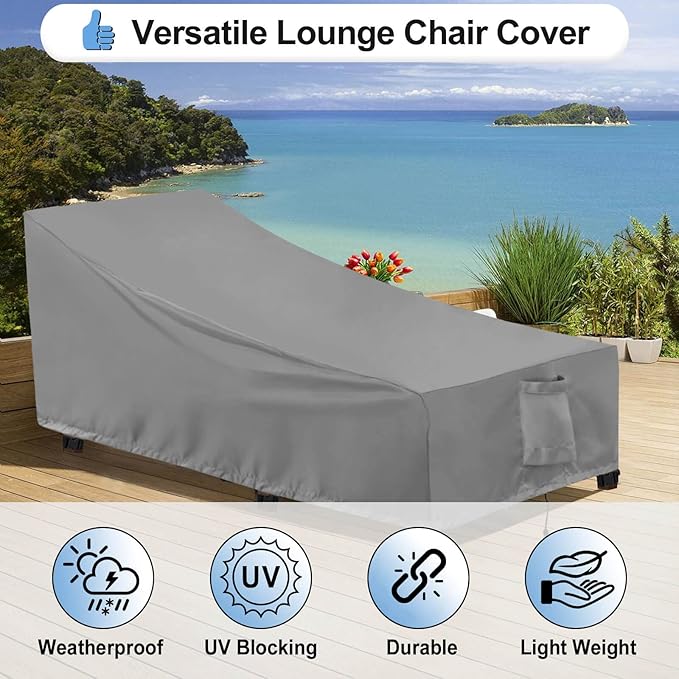 OutdoorLines Outdoor Waterproof Patio Chaise Lounge Chair Cover - UV Resistant Lounger Covers Heavy Duty Weatherproof Patio Sofa Furniture Covers, 1 Pack, 78Wx35.5Dx33H Inches, Gray