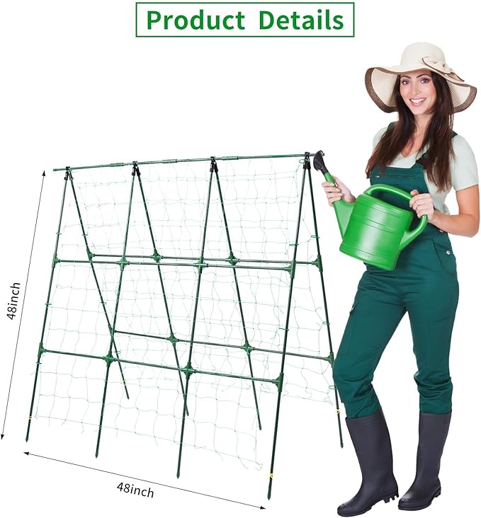 OTOSUNNY Garden Trellis for Climbing Plants Outdoor, Cucumber Trellis for Raised Bed Garden, A Frame Vine Plants Support for Vegetable Tomatoes Peas Pole Beans Trellis, 50x48 inch, with Netting, Green