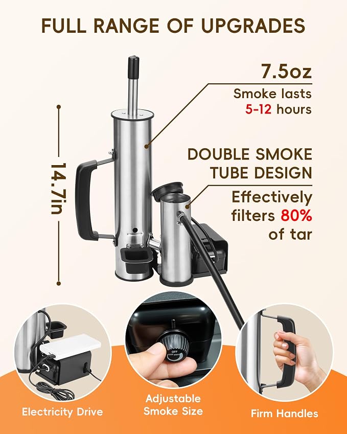 Cold Smoke Generator for Any Grill - 304 Stainless Steel Smoker Tube, Double Tube to Cut Tar for Non Greasy Taste, Anti Scald Handle for Camping/Backyard BBQ Best Gifts for Men Dad Husband BBQ Lovers