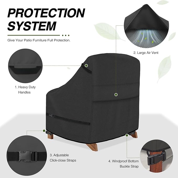 Porch Shield Waterproof Patio Adirondack Chair Cover 2 Pack Fits Outdoor Chairs 32W x 34D x 36H inch, Black