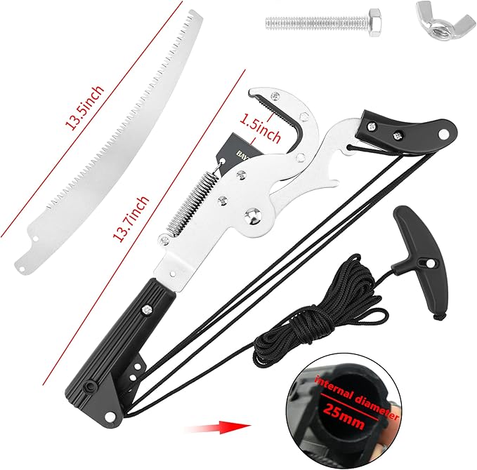 BAYTORY Extendable Tree Pruner Shears Head and Saw without Pole, High-Altitude 4 Pulleys Save Half of Your Effort, Pruning Trimmer Clipper for Plant Gardening Trimming Tool