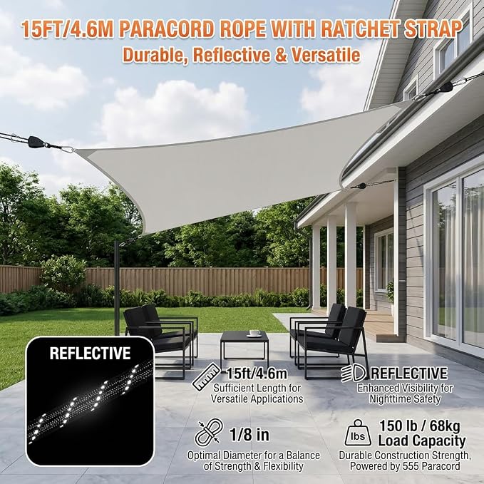 6-Pack Long 14ft Retractable Rope Paracord Ratchetable Strap,Heavy Duty Adjustable Pulley Tie Down for Kayak Storage,Outdoor Plant Hanging,Tent Tie Downs,Cargo Securing with Carabiner Hooks（Black）