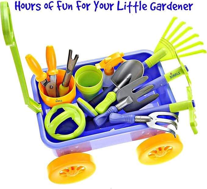 Dimple Garden Wagon & Tools Toy Set, Kids Gardening Set - 15 Pcs Outdoor Toys for Toddlers 1-3, Sand Toys - Sturdy & Durable - Top Yd, Beach, Sand, Garden Play Set for Kids & Toddler Gardening Tools