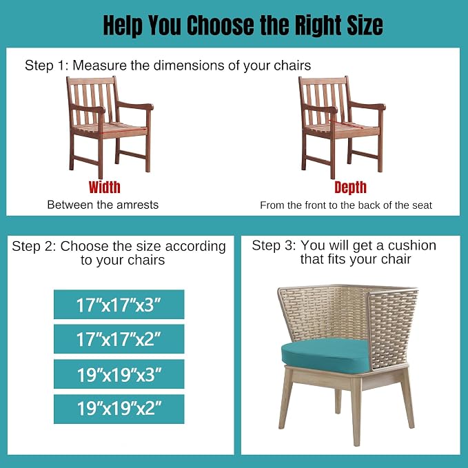 idee-home Outdoor Chair Cushions Set of 2, 17" x 17" Thick D-Shaped Patio Furniture Outdoor Seat Cushions Waterproof with Ties, Dining Pads