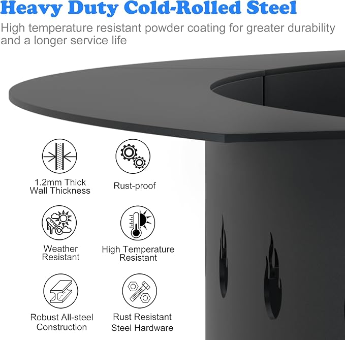RELIANCER 35.5'' Fire Pit Ring,Outdoor Smokeless Fire Pit Liner,Heavy Duty Steel Wood Burning Firepit Rings Insert kit,DIY Campfire Fireplace Rings Insertion Barrier Lining for Backyard,Garden,Patio