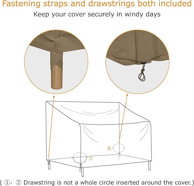 SunPatio Waterproof Patio Sofa Covers, Heavy Duty Outdoor Furniture Covers, Deep Seated Loveseat Covers with Air Vent/Closure Straps/Drawstrings, All Weather Protection, 60" W x 40" D x 32" H, Taupe