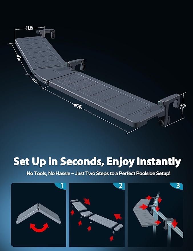 POOLHACKER Poolside Bar Extended, [Original] Swim Up Bar Exclusively for Above-Ground Round Pools. Patio Poolside Table Smart Fold Easy Maintenance, Weather Resistant Stable Tabletop
