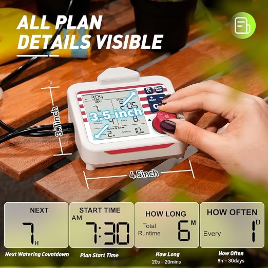 RAINPOINT Indoor Large Display Automatic Plant Waterer Kit | Drip Irrigation System with Next Watering Countdown, Power-Off Memory,Anti-Siphon,Cycle & Soak Mode,Water 10-15 Plants