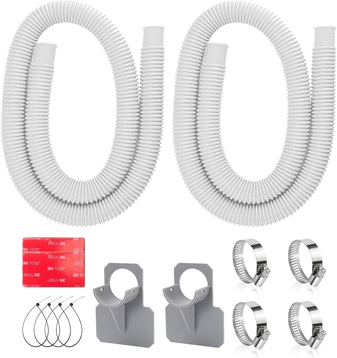 1.25" x 41in Pool Hoses Set for Above Ground Pools – Pool Pump Replacement Hose with Clamps, Compatible with Intex, Coleman, Summer Waves Pool Pumps & Filters (2 PACK White)