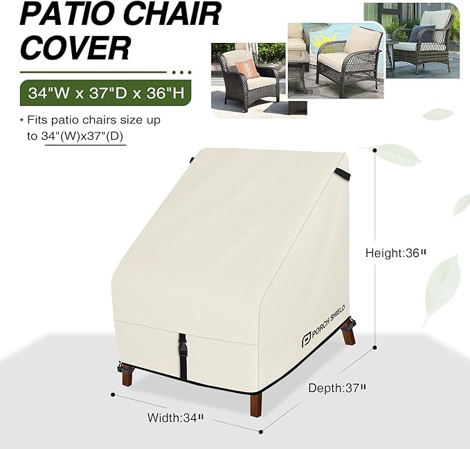 Porch Shield Patio Chair Covers - Waterproof Outdoor Lounge Deep Seat Adirondack Chair Cover - 34W x 37D x 36H inch, Beige