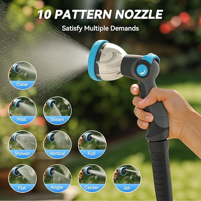 Relhost Retractable Garden Hose Reel, 1/2 in x 100 ft Wall Mount Heavy Duty Hose Reel with Any-Length Lock, Auto Rewind System, 180° Swivel Bracket, and 10-Pattern Nozzle for Garden, Dark Grey