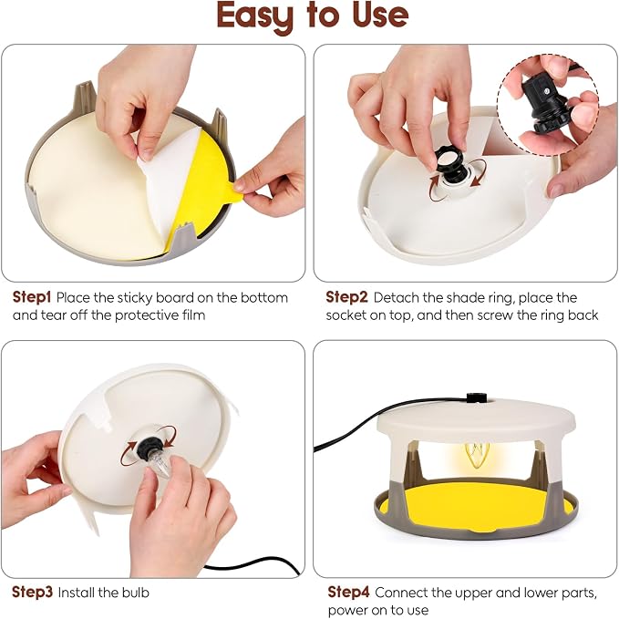 Flea Traps for Inside Your Home, 2 Pack Indoor Flea Light, Electric Bed Bug Insect Killer with 8 Sticky Pads & 8 Light Bulb Replacement, Natural Pest Control w/Glue Discs Refills, Safe for Kid Pet
