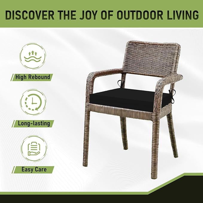 Basic Beyond Outdoor Chair Cushions Set of 4, Square Corner Outdoor Cushions for Patio Furniture, Water Resistant Patio Chair Cushions with 2 Ties, 18.5x16x3, Black
