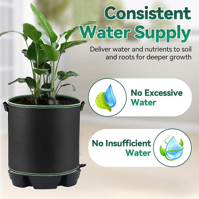 OTraki 4-Pack Self Watering Fabric Pot Base, Auto Watering System for 5 Gallon Fabric Pots, Plastic Plant Saucer Stand with Watering Lip Outdoor Garden Watering Base Plant Water Tray | Auto Watering System Plastic Plant Saucer Stand with Watering Lip O...