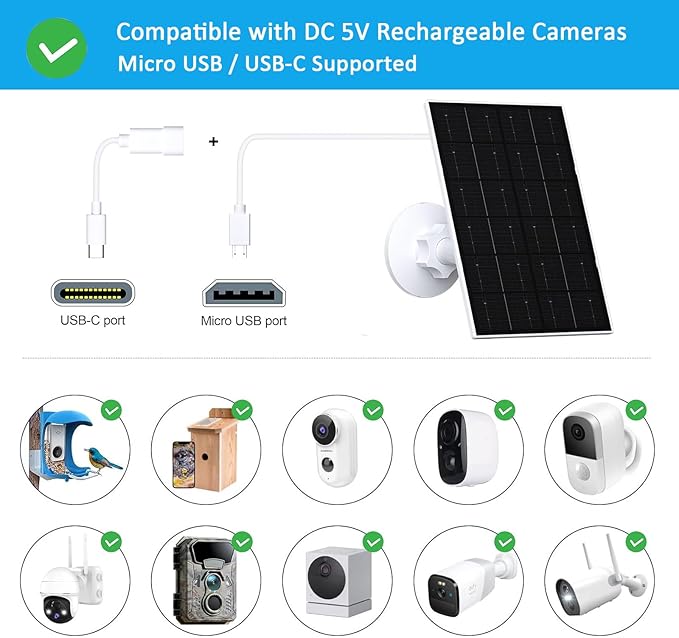 Zivif USB Solar Panel for Security Camera, 4W Solar Charger for Rechargeable Battery Camera, IP66 Waterproof, 360° Adjustable Mount, 9.8FT/3M Cable