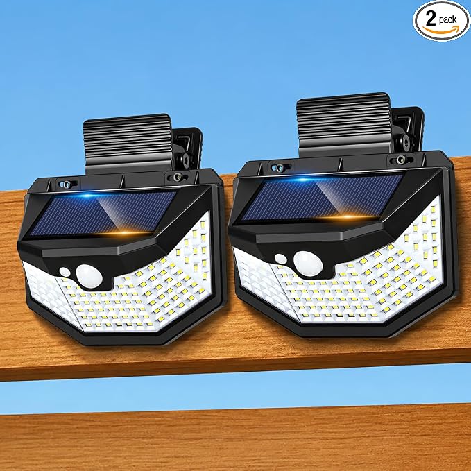 Clip on Solar Lights Outdoor, 115 LED 800LM Solar Motion Lights Outdoor with 300° Wide Angle & 3 Modes, IP65 Waterproof Outdoor Security Lights for Fence, Yard, Garden