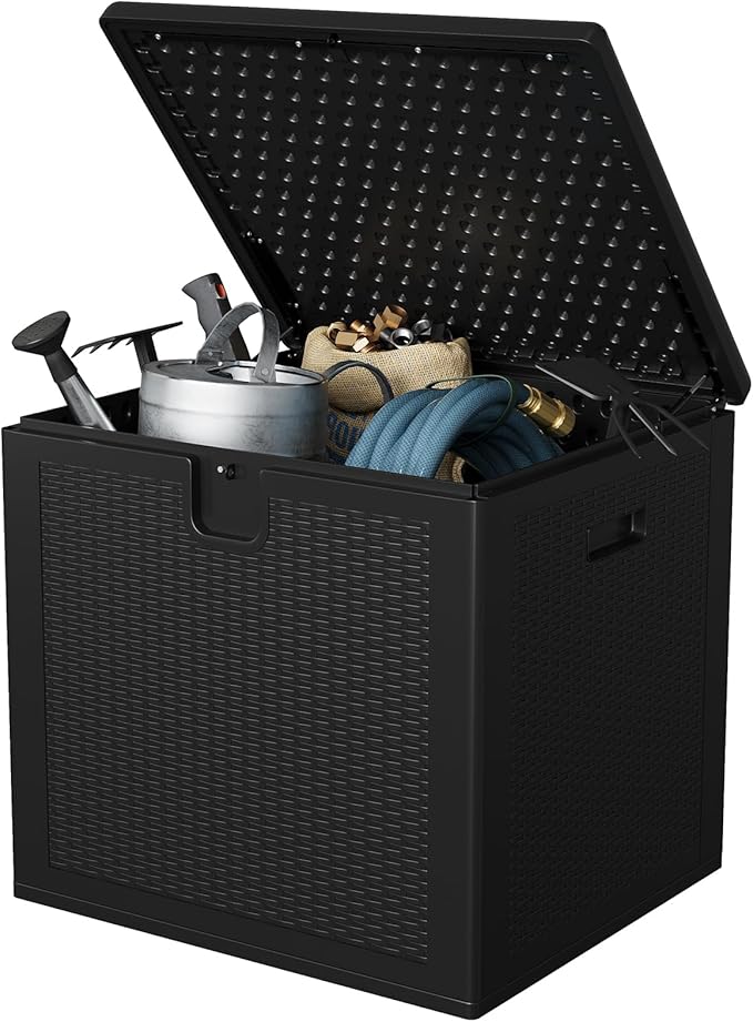 Garvee 80 gal Outdoor Storage Box, Large Waterproof Resin Deck Box Indoor Outdoor Use, Lockable UV Resistant Storage Bin for Patio, Garden, Cushions, Tools, Equipment, Black