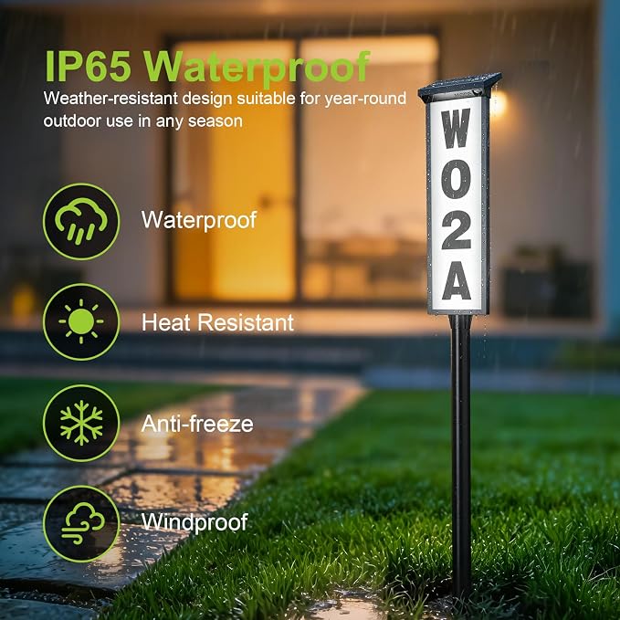 Solar Address Sign, Lighted House Numbers for Outside Waterproof, 3 Colors LED Illuminated Address Plaque with Stakes, Solar Address Numbers for House Yard Garden Street